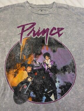 Prince Purple Rain 100% Cotton Gray Acid Washed Graphic T-Shirt Size XL Official